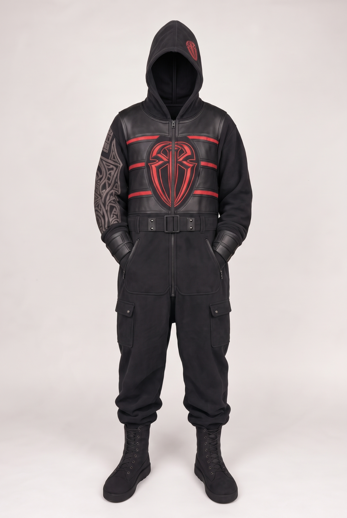 Roman black red tribal adult sherpa wrestling onesie