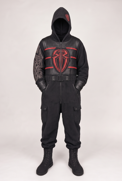 Roman black red tribal adult sherpa wrestling onesie